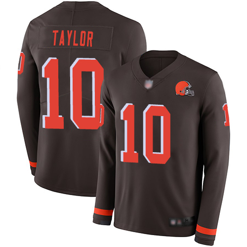 Cleveland Browns Taywan Taylor Men Brown Limited Jersey 10 NFL Football Therma Long Sleeve